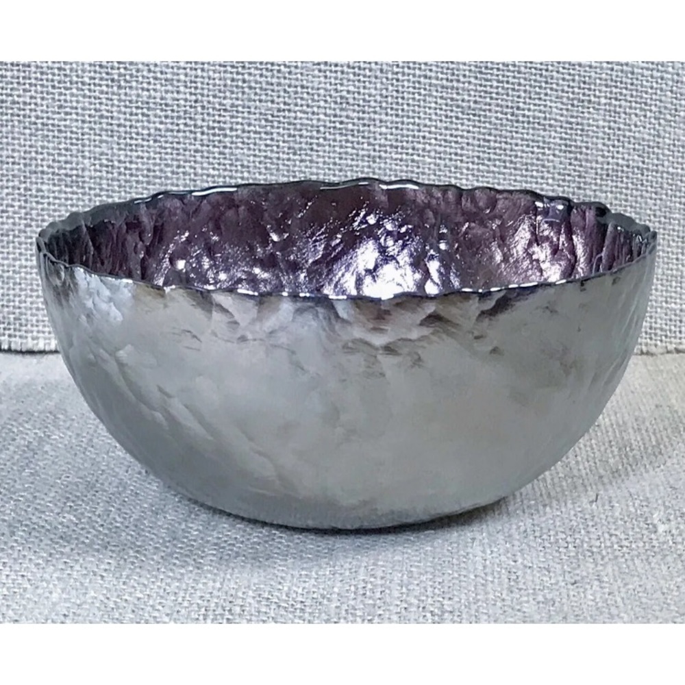 Textured Pewter Bowl With Glossy Purple Enamel Interior Scalloped Rim Whimsigoth - Picture 1 of 4